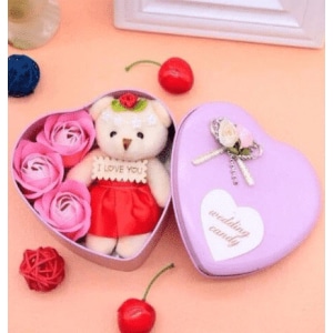 Rosa teddybjörn kärlekslåda Alla hjärtans dag plysch Material: Bomull