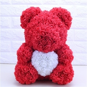 Röda rosor plyschbjörn Alla hjärtans dag plysch Material: Bomull